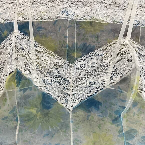 Vintage 60s Italy Blue Sheer Nylon Lacy Micro Mini Slip Dress Women's Size M - Picture 10 of 12